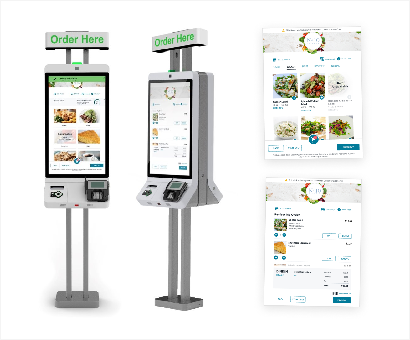 the final design on a kiosk and two screenshots